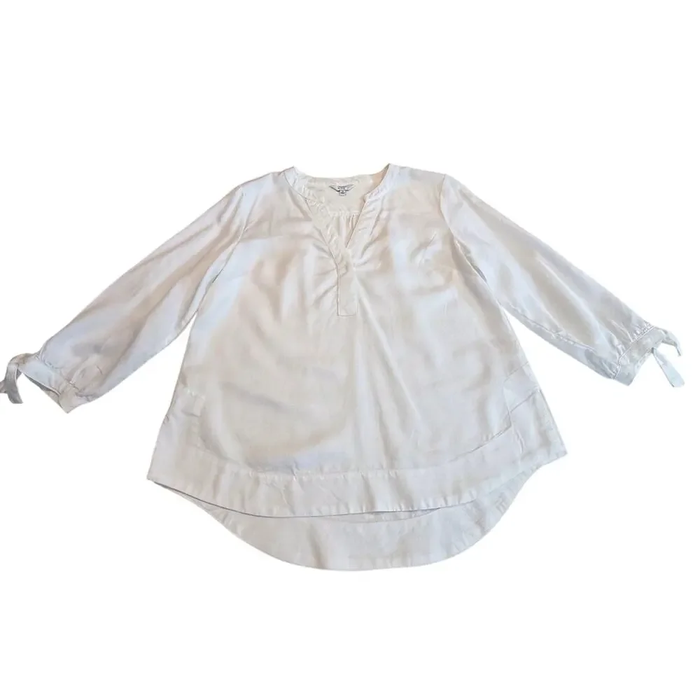 Crown & Ivy White Long Sleeve Pop Over Top Button V Neck Loose Flattering Fit - Picture 9 of 16